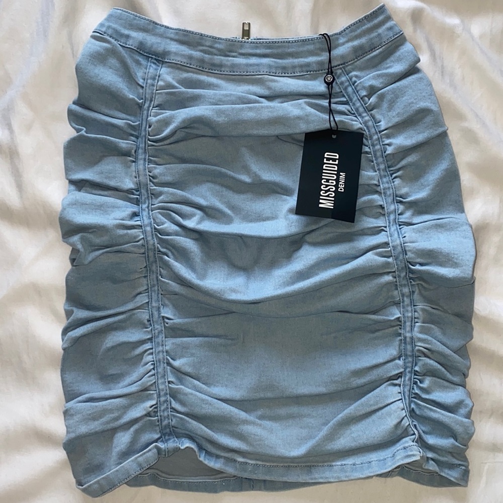 Denim ruched mini skirt